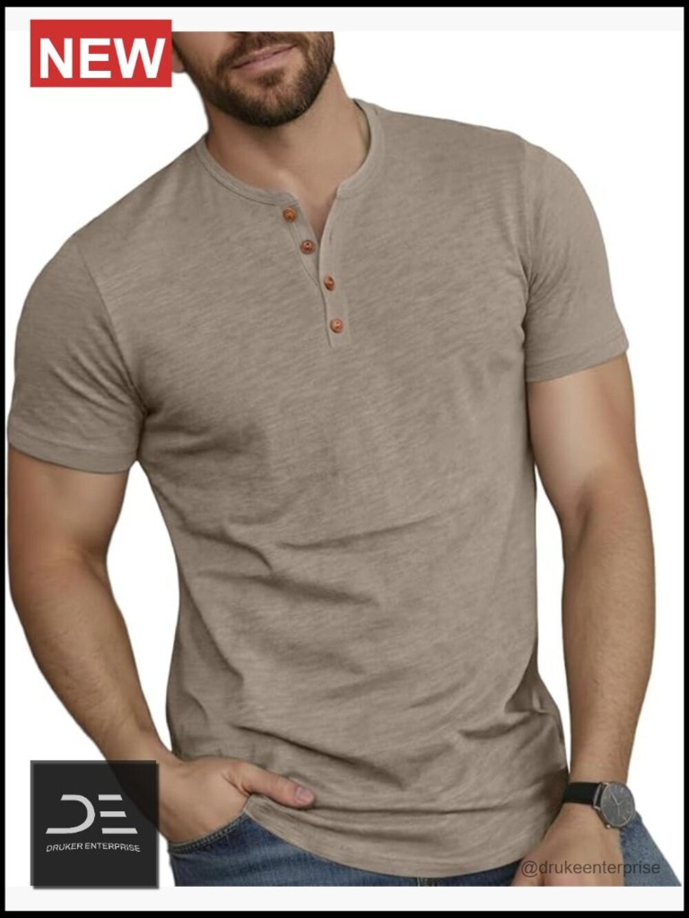 Mens Henley Shirts Casual Cotton Button T-Shirts Lightweight Short Sleeve